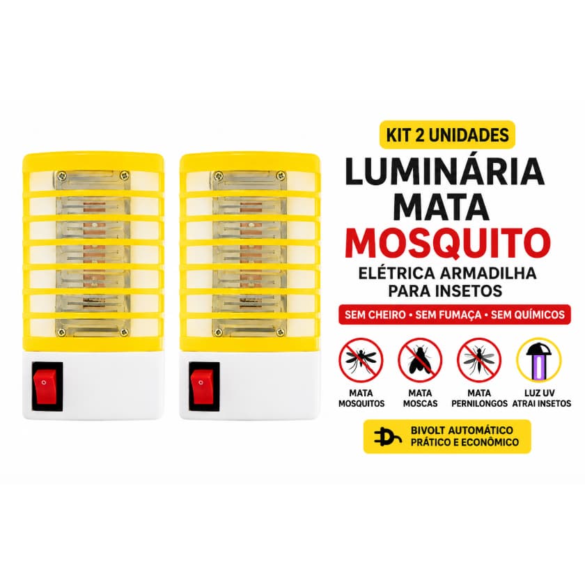Kit 2 Luminárias Mata Mosquito Elétrica Armadilha para Insetos Moscas Pernilongos Luz UV