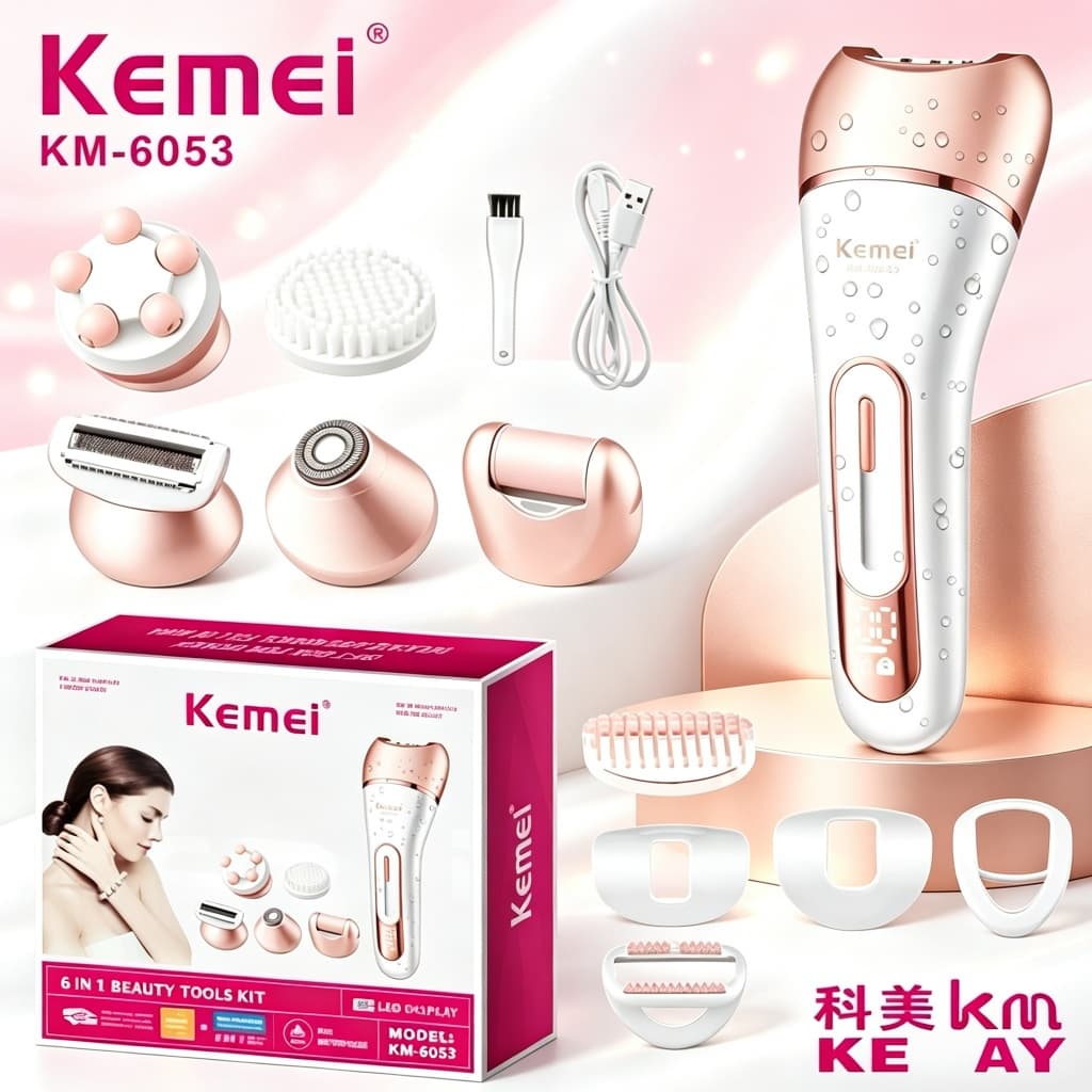 Kemei Depilador 6053 Feminino Elétrico, Barbeador Feminino, Perna Corpo Depilação Depilador KM 6053