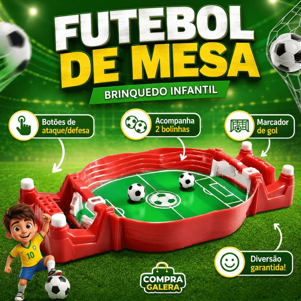 Jogo de Futebol de Mesa Infantil  Mini– Brinquedo Portátil Gol a Gol para Crianças