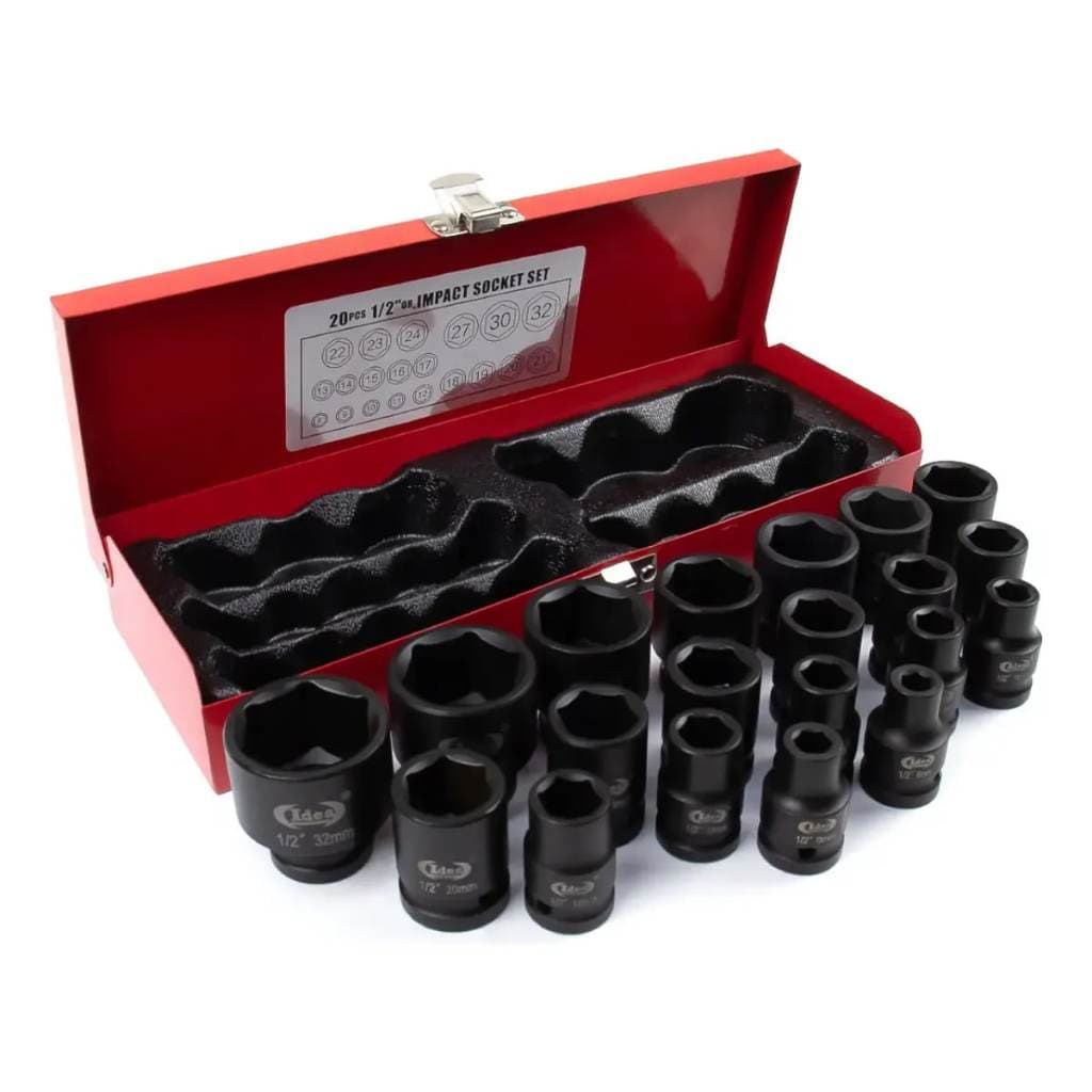Kit Jogo de Soquete De Impacto Sextavado 20pçs Com Estojo 1/2 Polegadas