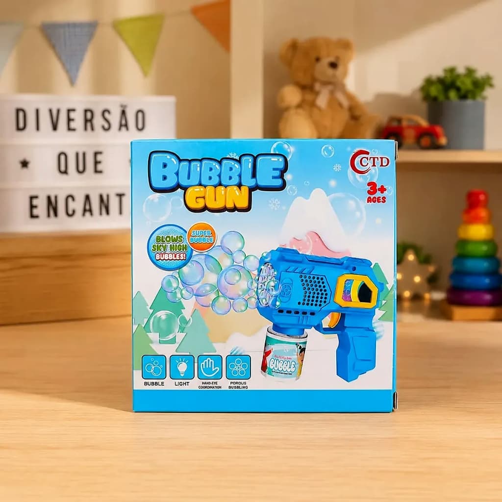 Lança bolha bazuca BUBBLE GUN bolha de sabão automatico com luz brinquedo para crianças  Presente menino menina pistola