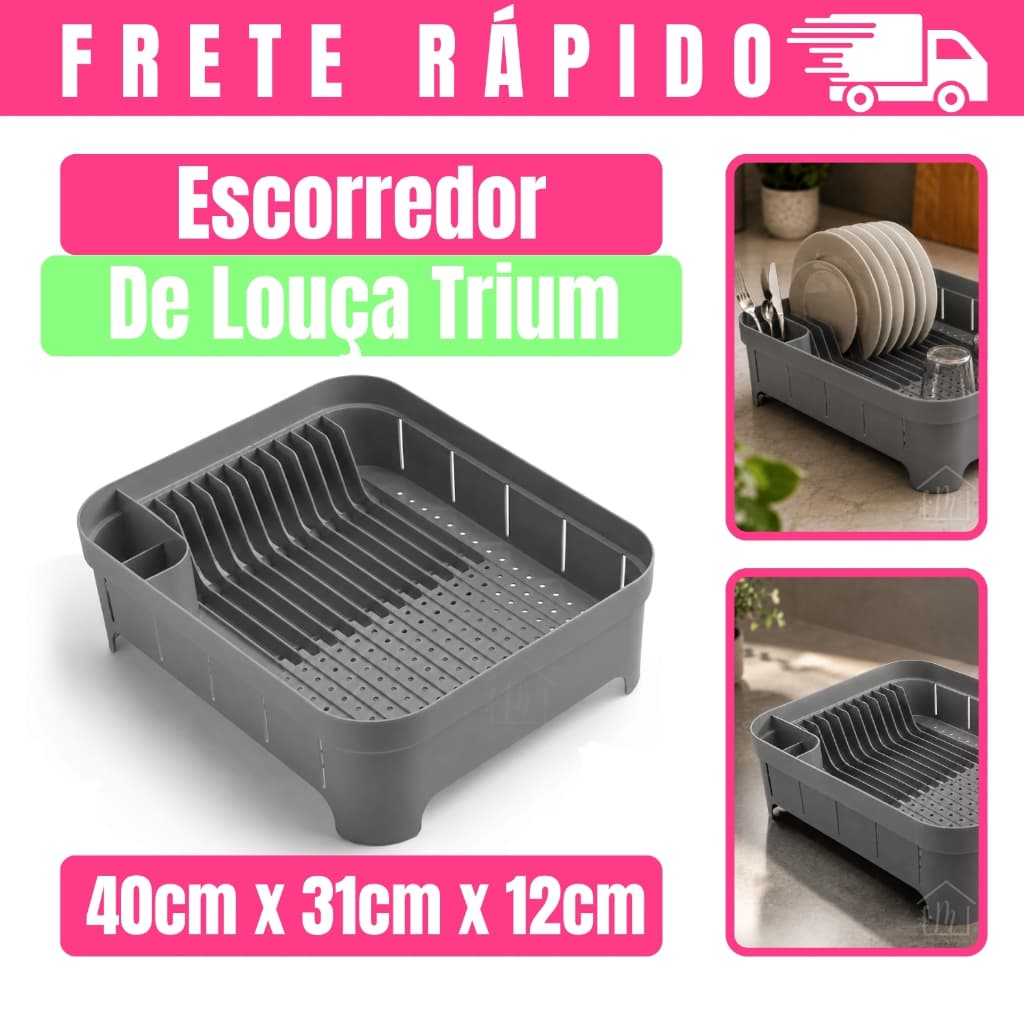 Escorredor de Louça Trium Grande Chumbo Versátil Para Pratos Copos Talheres Bancada Pia Cozinha - Ou