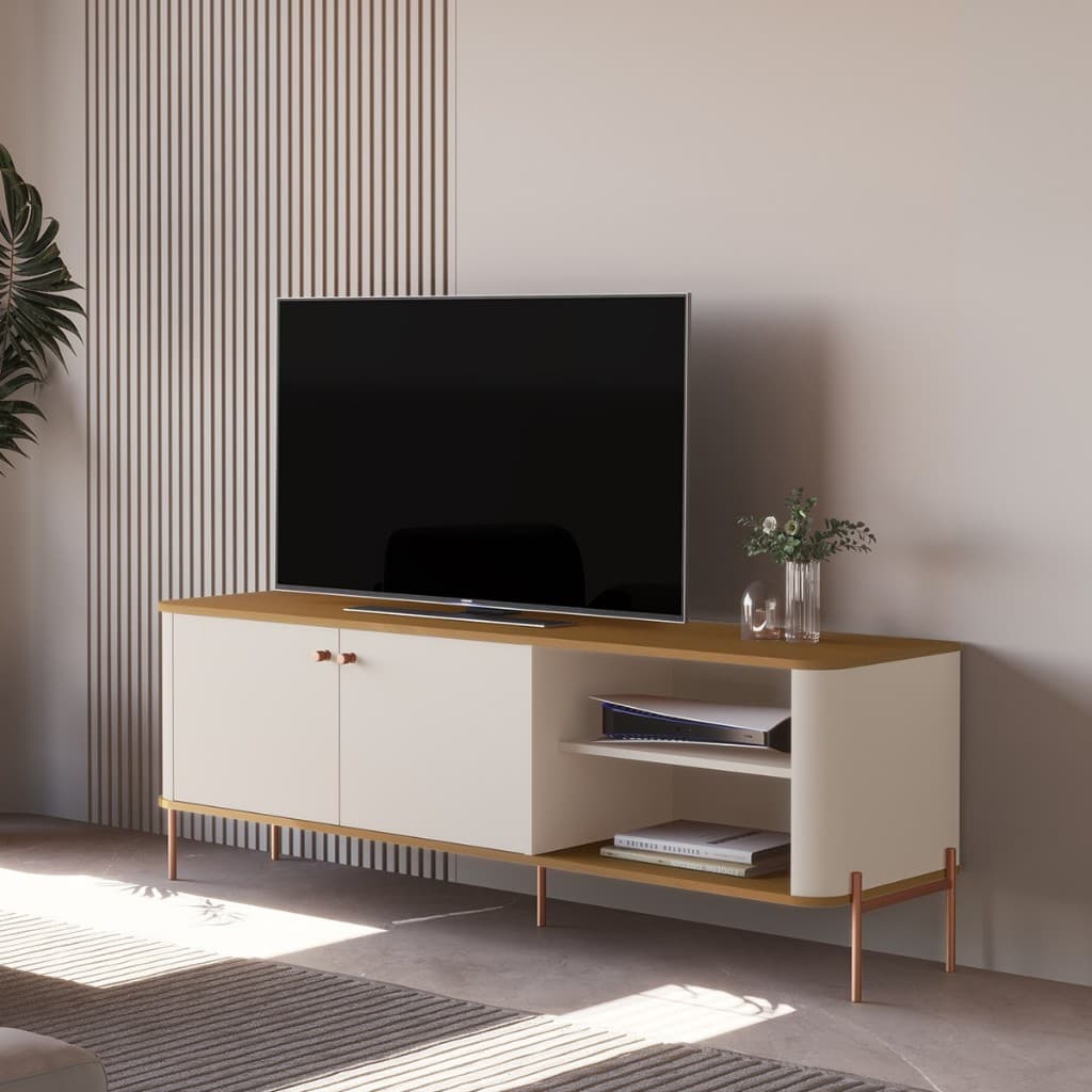 Rack Tucupí 140cm TV Até 65 Polegadas Sala Quarto Cantos Arredondados MDF Pés Madeira Maciça