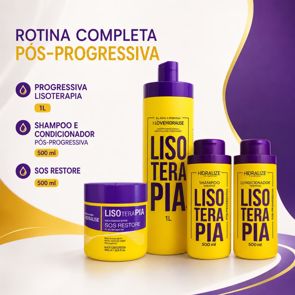Kit Lisoterapia Progressiva Sem Formol - Shampoo e Condicionador - Máscara Reconstrutora