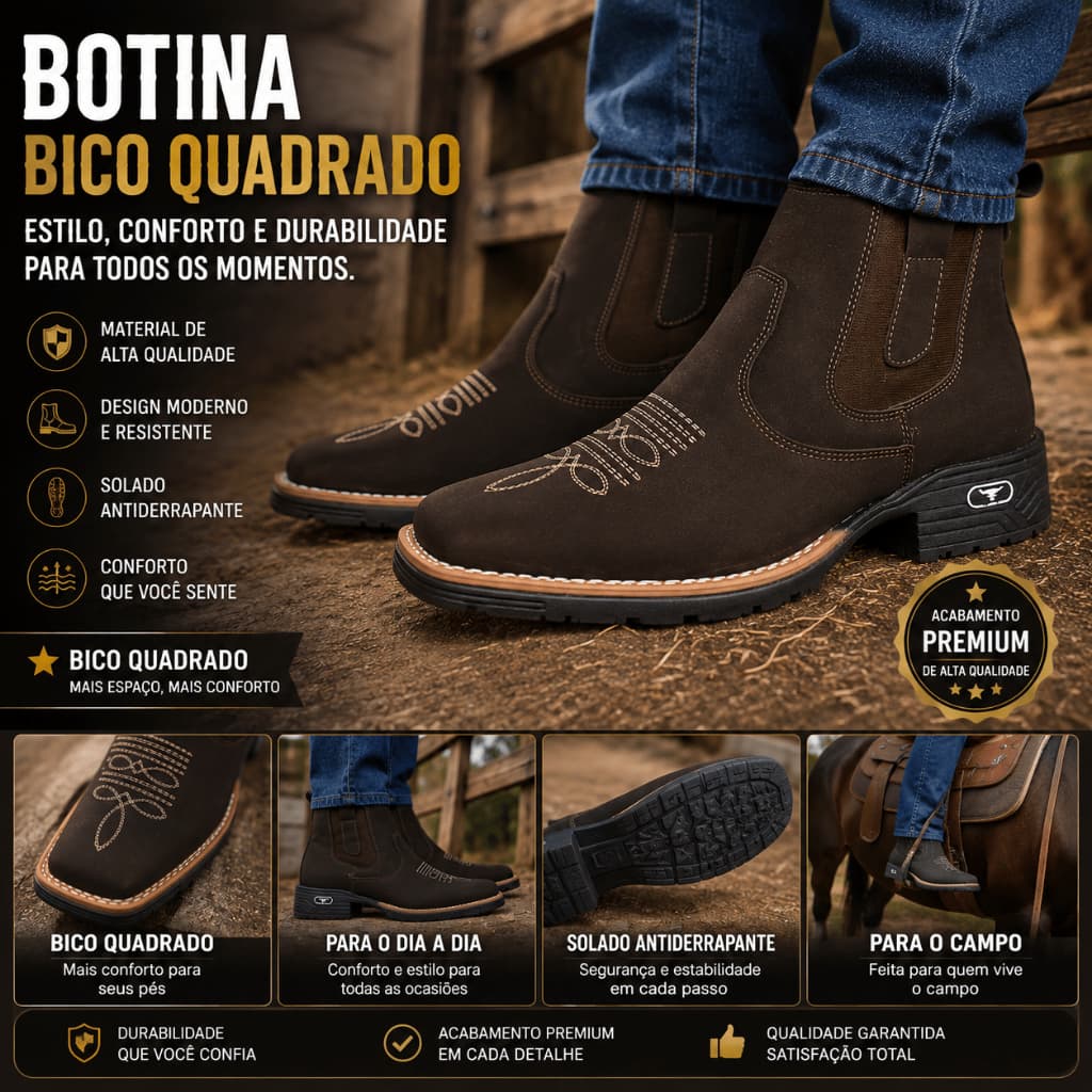 Botina Masculina, Bota Country, Botina Country Masculina, Bota Masculina Cano Curto, Botina para Rodeio, Bota para Campo