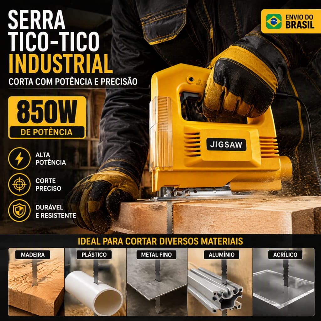 Serra Tico Tico Elétrica Profissional 800W Corte 0-45° em Madeira Ajustável Alta Precisão para Marcenaria e DIY