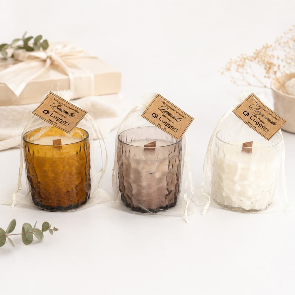 Vela Aromática Artesanal 100% Vegetal Pavio de Madeira 240g