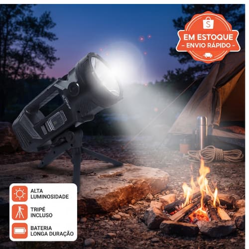 Lanterna Tática Holofote Led 15w Com Tripé E Alça Recarregável Ideal Para Acampamento Caça E Pesca Potente E Durável