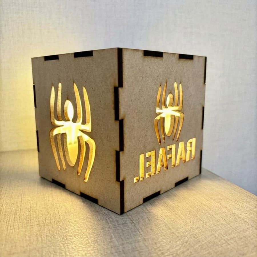Luminária Decorativa Caixa MDF com Led de Vela Luz Quente