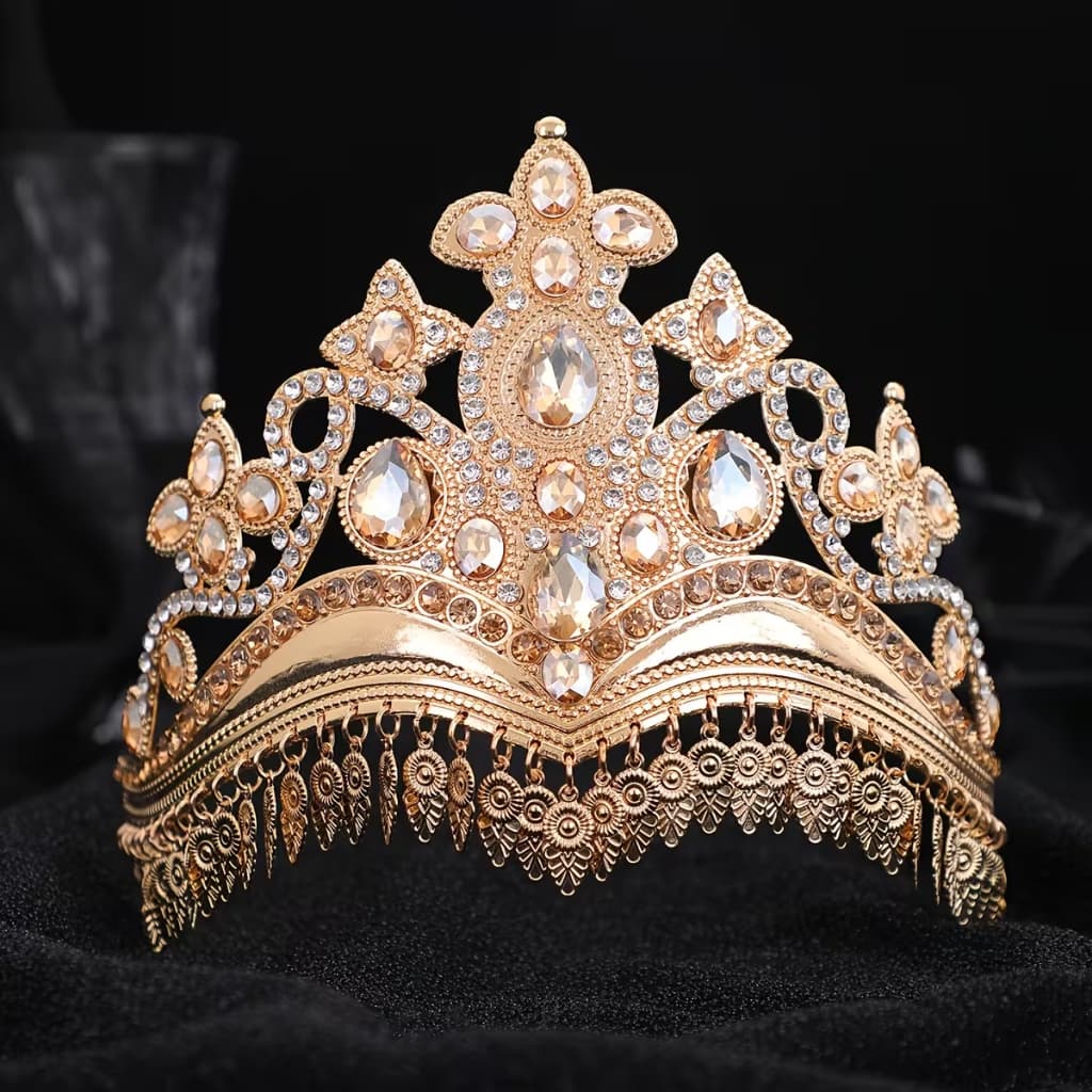 COROA RAINHA DOURADA ALTA LUXUOSA, Acessório Real Para Festas e Carnaval 13CM de ALTURA