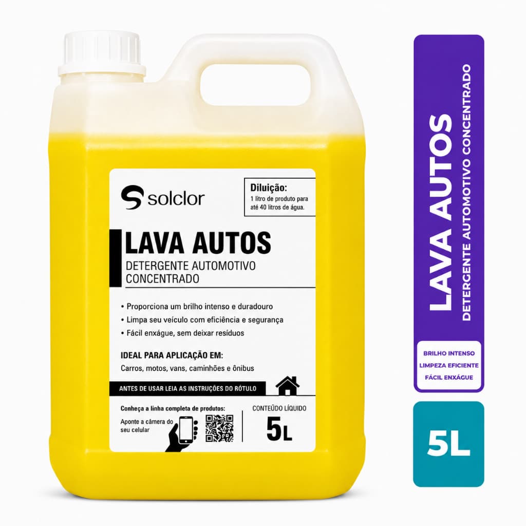 Shampoo Lava Autos com Resina Solclor 5L Brilho E Limpeza Automotiva