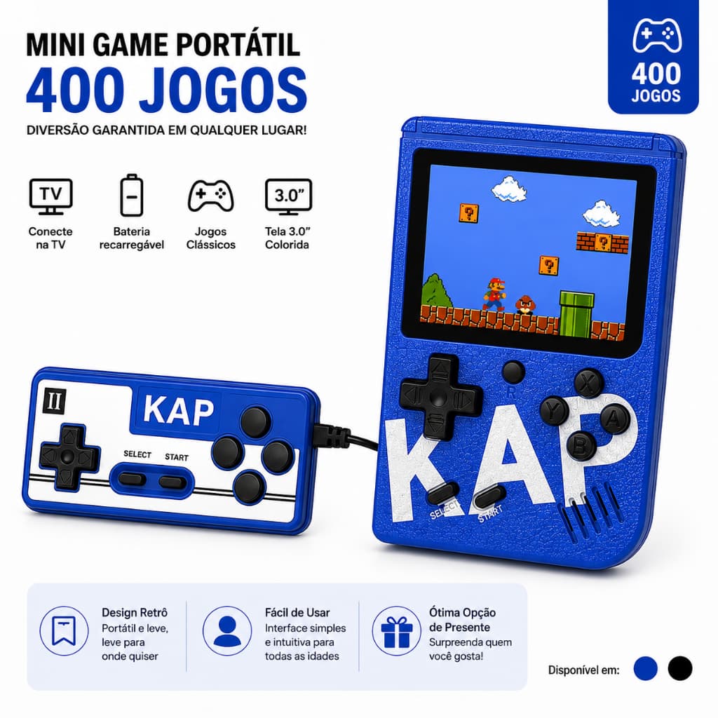 SUP GAMER + CONTROLE KAPBOM 3" 400 JOGOS CLASSICOS KA1199