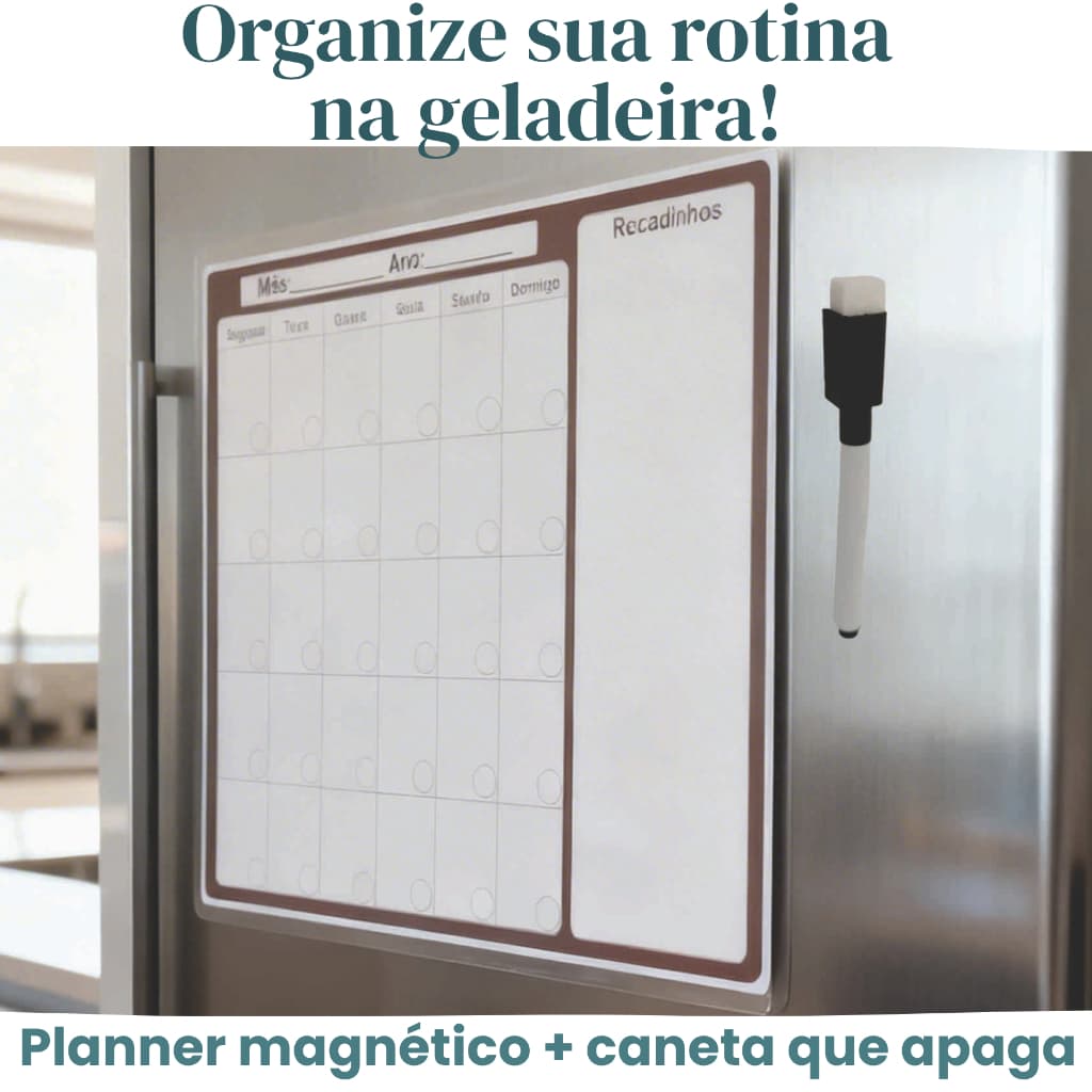 Planner Magnético para Geladeira 20x28 | Lousa Quadro Branco Lista de Compras Recados Semanal com Caneta