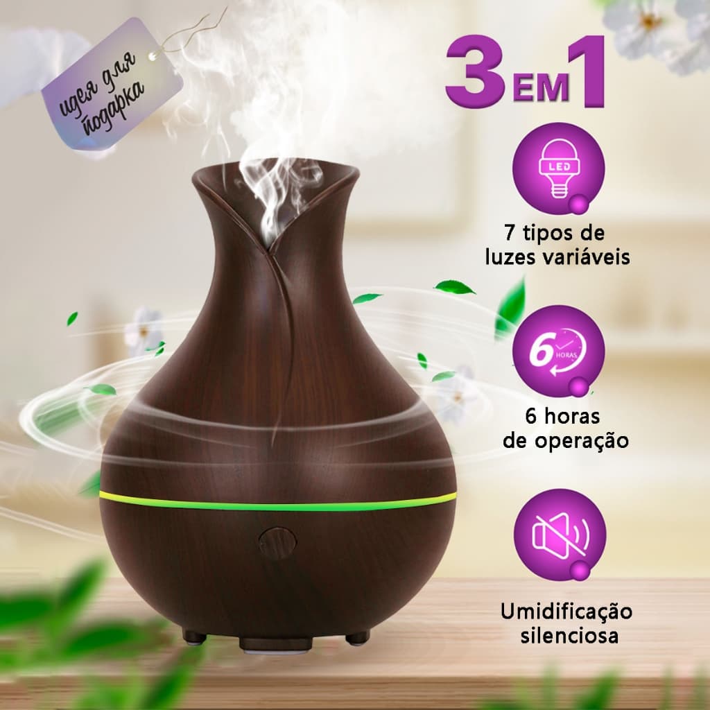 Difusor De Aroma Umidificador E Purificador De Ar De Grão De Madeira Usb Com Luz Noturna Colorida Para Quarto Escritório