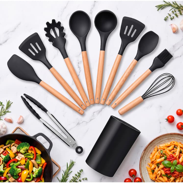 Conjunto Utensílios de Cozinha em Silicone 12 Peças Kit Completo