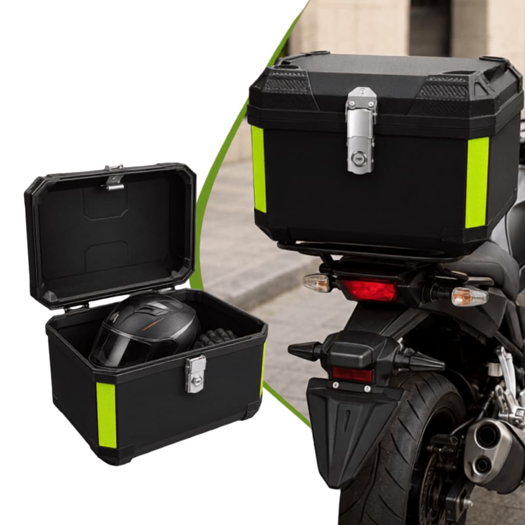 Bau Traseiro Moto Baúleto 45L Preto Plastico Resistente Impermeável Fechadura Universal Completo