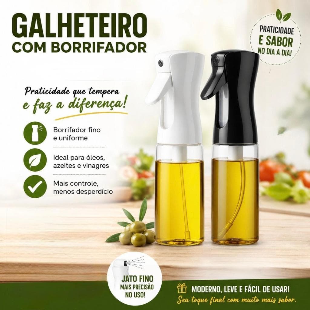 Galheteiro Spray Borrifador Dosador 180ml Azeite Vinagre Óleo Cozinha Sortido Restaurante Receita