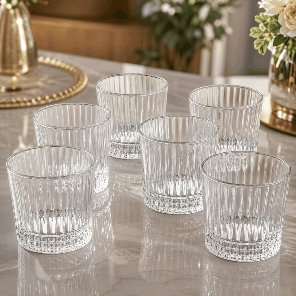 Jogo 6 Copos de Vidro 330ml Canelados com Relevo Elegante para Água Suco Drinks