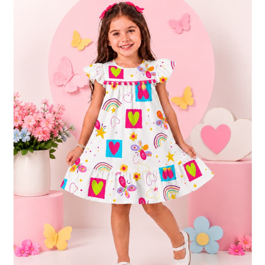 Vestido Infantil Menina,Midi, Estampado, Floral,Soltinho, Babado , Rodado, Festa ,Verão de 2 a 9 anos