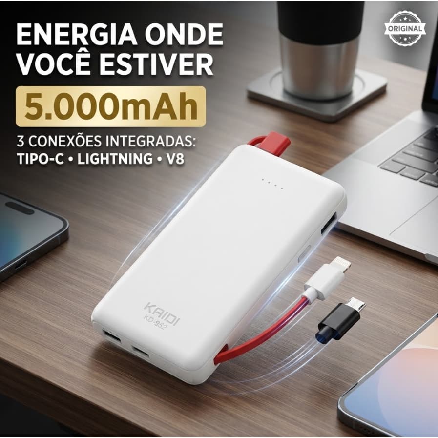 Power Bank Kaidi KD-952 5000mAh Tipo C Lightning V8 Original