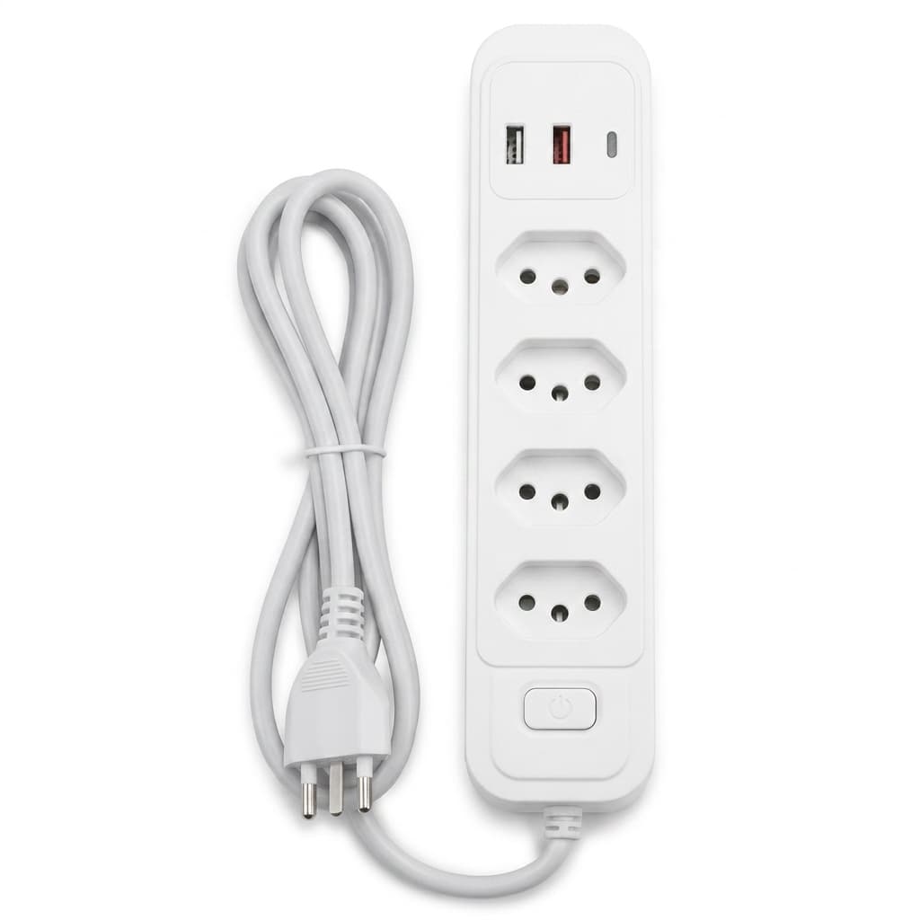 Extensão Elétrica Bivolt 4 Tomadas 2 Entradas Cabo USB 2 Metros Extensor Tomada Filtro Linha