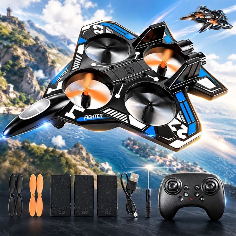 Avião Drone de Combate Controle Remoto 2.4GHz 4 Motores RC com Luz Brinquedo Infantil