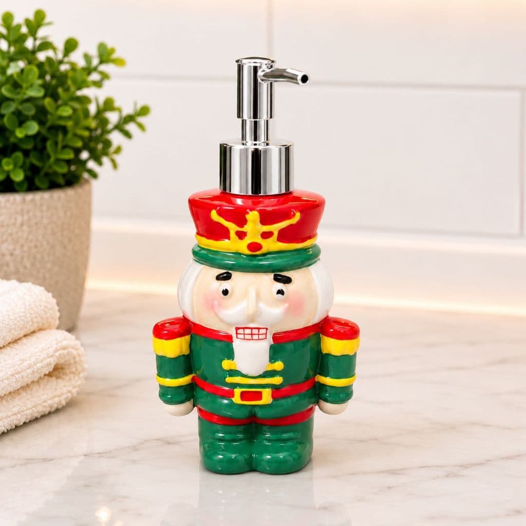 Dispenser de Sabonete Líquido Natalino de Porcelana Quebra Nozes Decorativo Porta Sabão Banheiro Lavabo