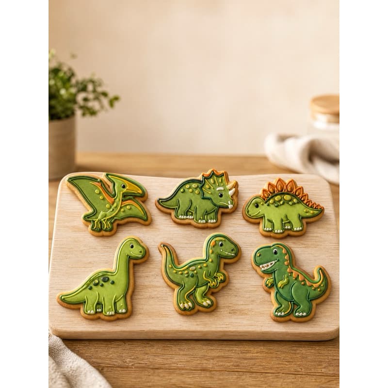 Kit 6 Cortadores de Biscoito Dinossauros com Marcador 6 cm – Massinha, Confeitaria e Festa Infantil