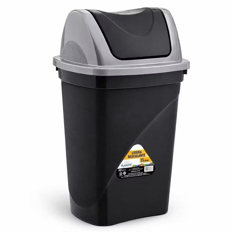 Lixeira Basculante 15 Litros com Tampa | Cesto de Lixo para Banheiro Cozinha Escritório | Compacta e Prática