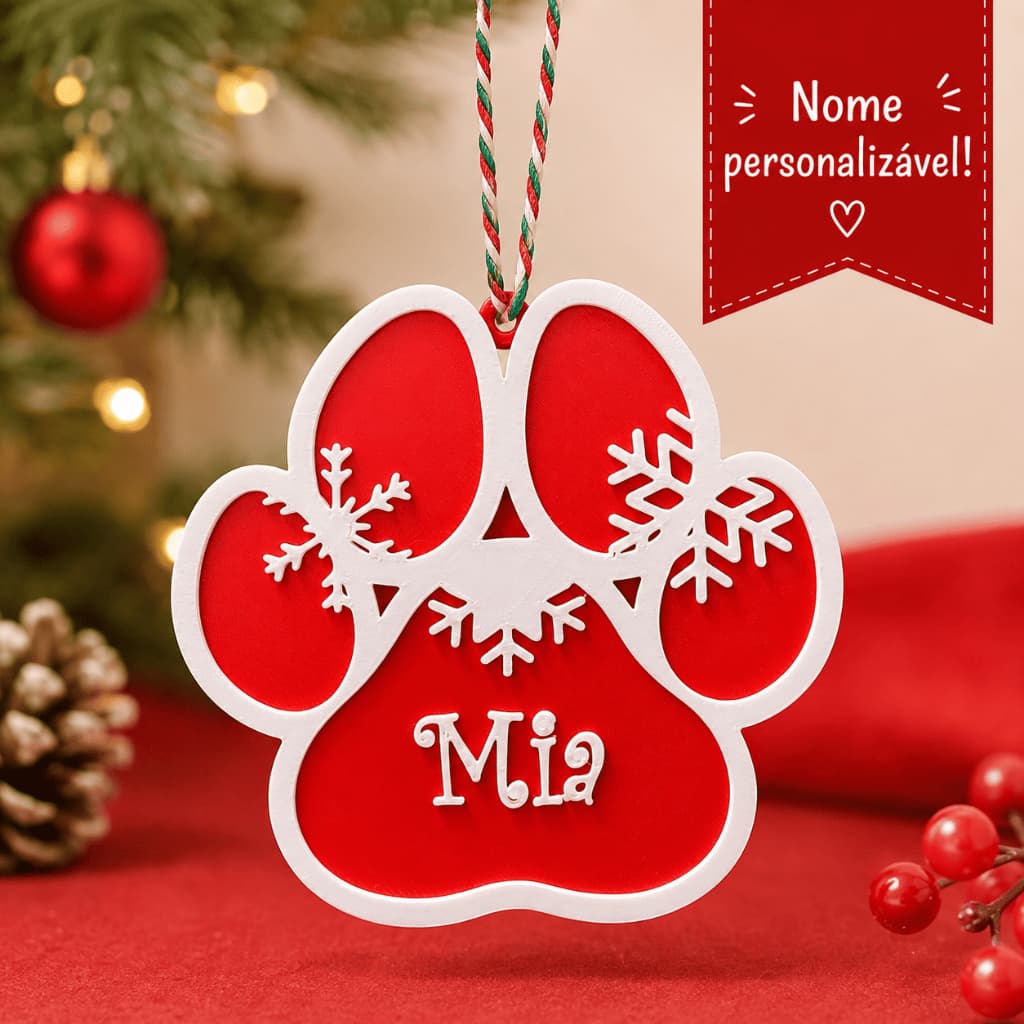 Enfeite Natalino Pata de Natal Personalizado com Nome para Árvore Decoração Pet