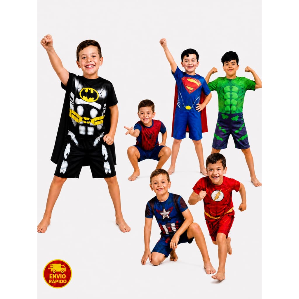 Fantasia Menino Super Herói Homem Aranha Batman Flash Hulk Capitão América Superman