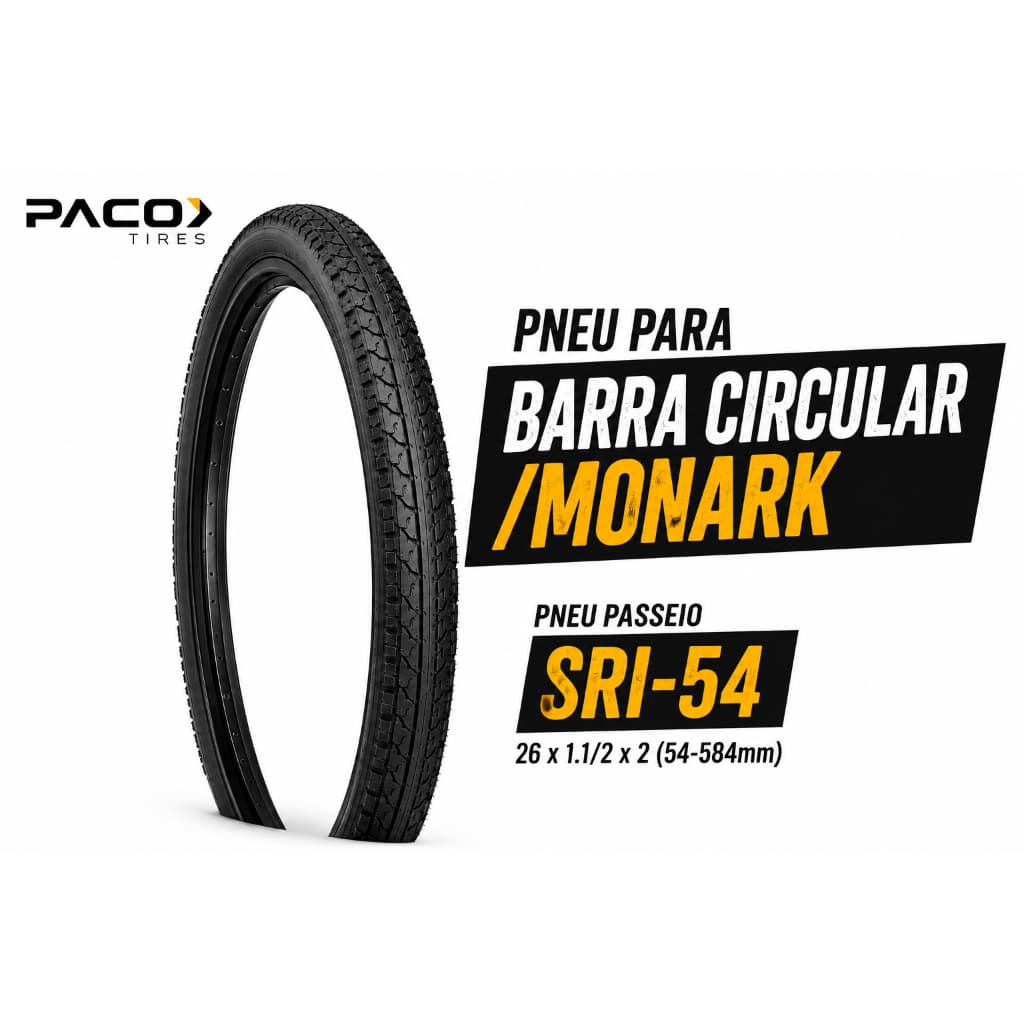 Pneu Monark Barra Circular Paco Passeio  26x1.1/2x2 Aro "27.5" 54-584 SRI-54 Preto