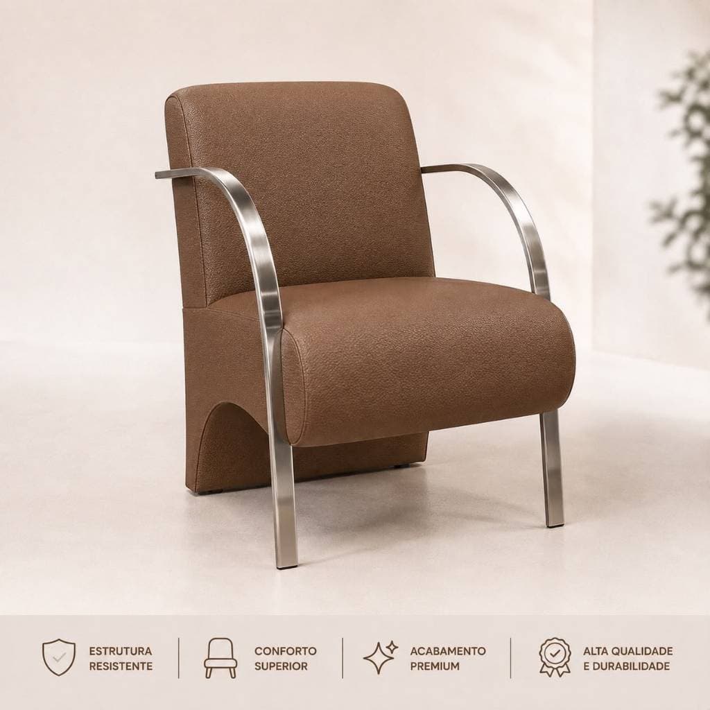 Poltrona para Recepção em Corino com Braço de Alumínio Predoli