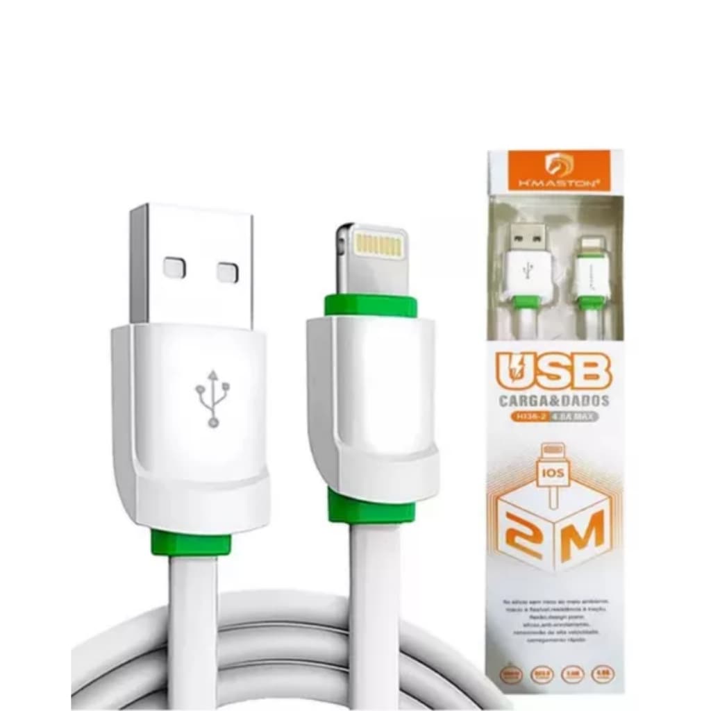 Cabo Carregador Turbo 4.8A de Celular Com 2 Metros USB Entrada Lightning Carregamento Dados Computador Câmera Mp3 Mp4