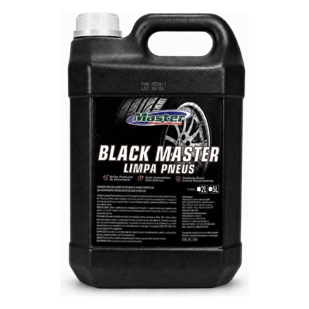 Limpa Pneus 5L Black Master Pretinho Brilha Pneu Profissional Automotivo Renovador Borracha Baba de Camelo