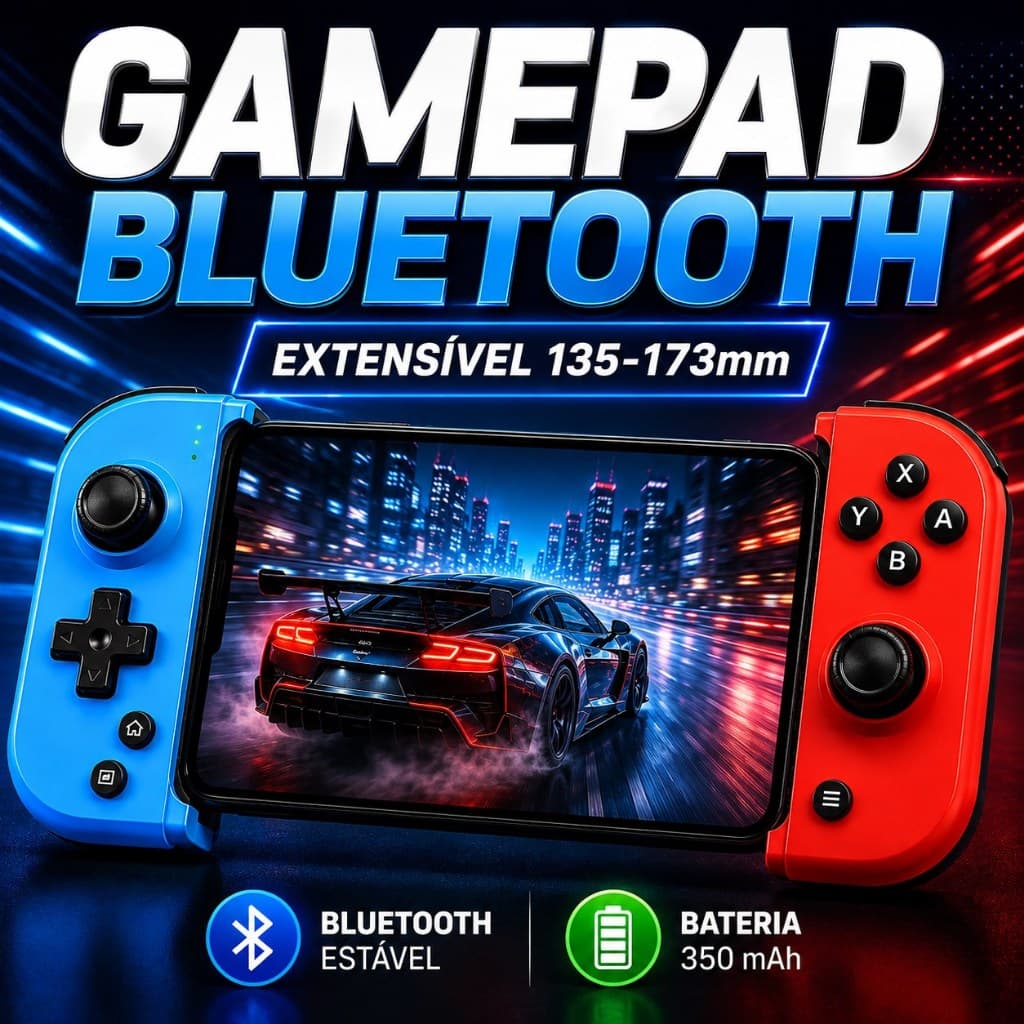 Controle Gamepad Bluetooth para Celular Extensível Recarregável iOS Android