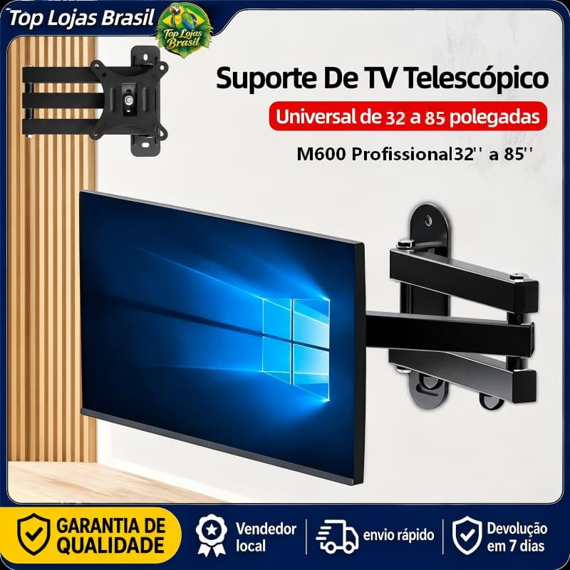1Pc Suporte Tri Articulado De Parede P/ Tvs 32' A 85 'Multiarticulado Reforçado Para Tv/monitor Alta Capacidade 60KG