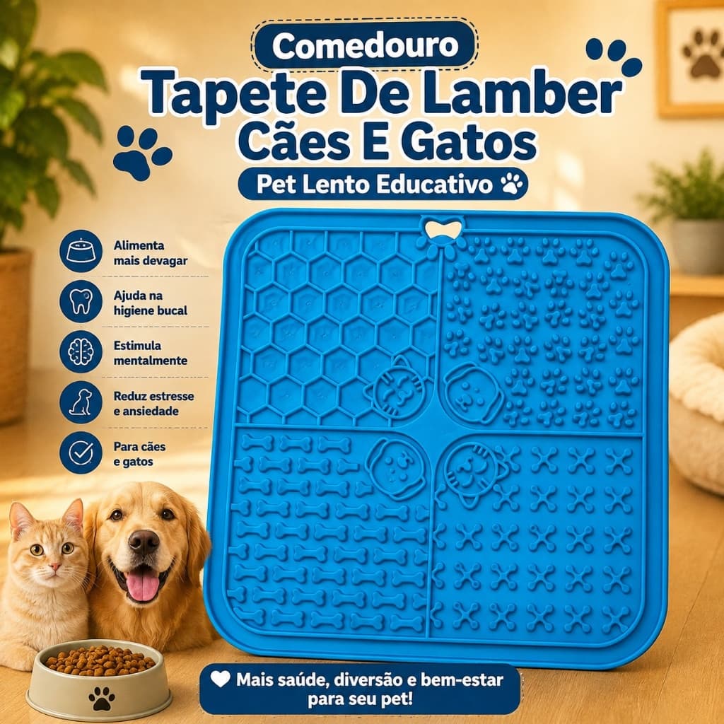Tapete Labirinto de Lamber Pet Comedouro Lento Educativo Antiestresse Cães Gatos Silicone Ventosas 19,5cm