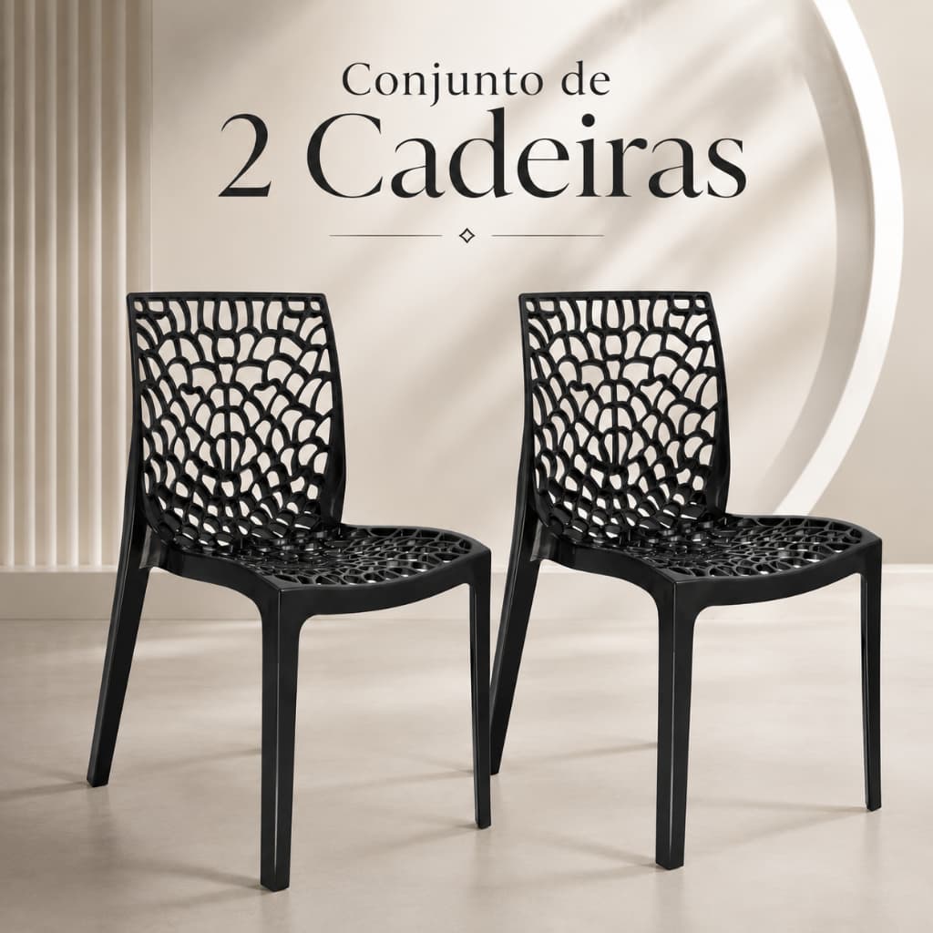 2 Cadeiras Gruvyer Ideal Design Ergonômico Empilhável Varanda & Jantar Polipropileno 100% Firme Black Aguenta 120kg Útil
