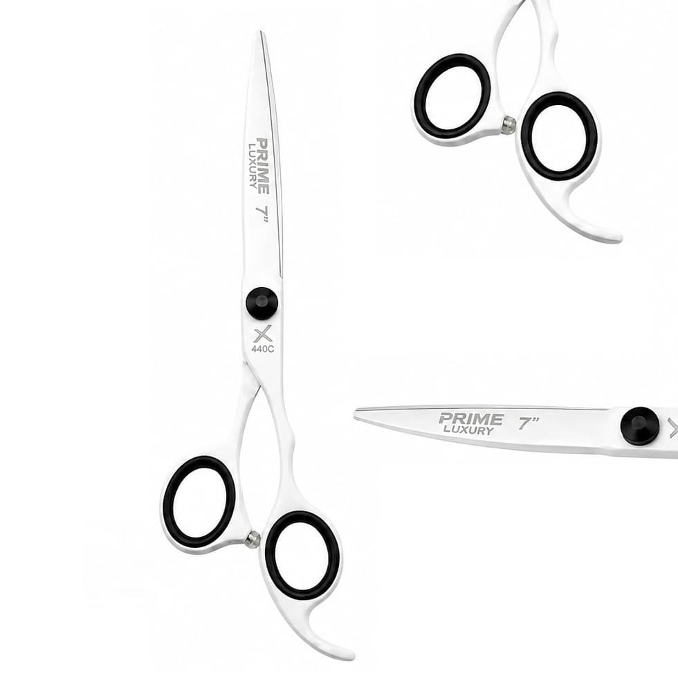 Tesoura Prime Luxury Fio Navalha 7" Branca Tesoura BRANCA para Cabeleireiro e Barbeiro Tesoura de Cortar Cabelo Luxury 7