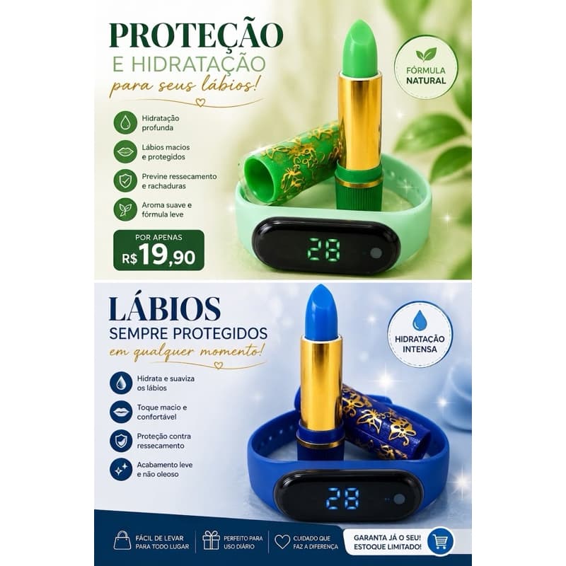 Kit Espetacular - Batom Mágico Hypado + Relógio Digital Colorido 🛍️ Combine cores, fique na moda