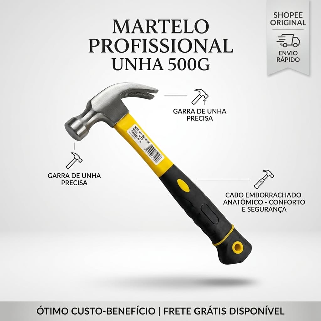 Martelo Unha 29mm Cabo De Fibra De Vidro Carpinteiro Unha Reta Aço Forjado 33 CM grande