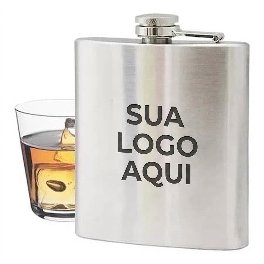 Kit Cantil Inox 230ml 5/6/7/8/9 ou 10 Personalizado a laser com seu nome, arte ou logo–Porta Bebida Whisky, Vodka e Rum.
