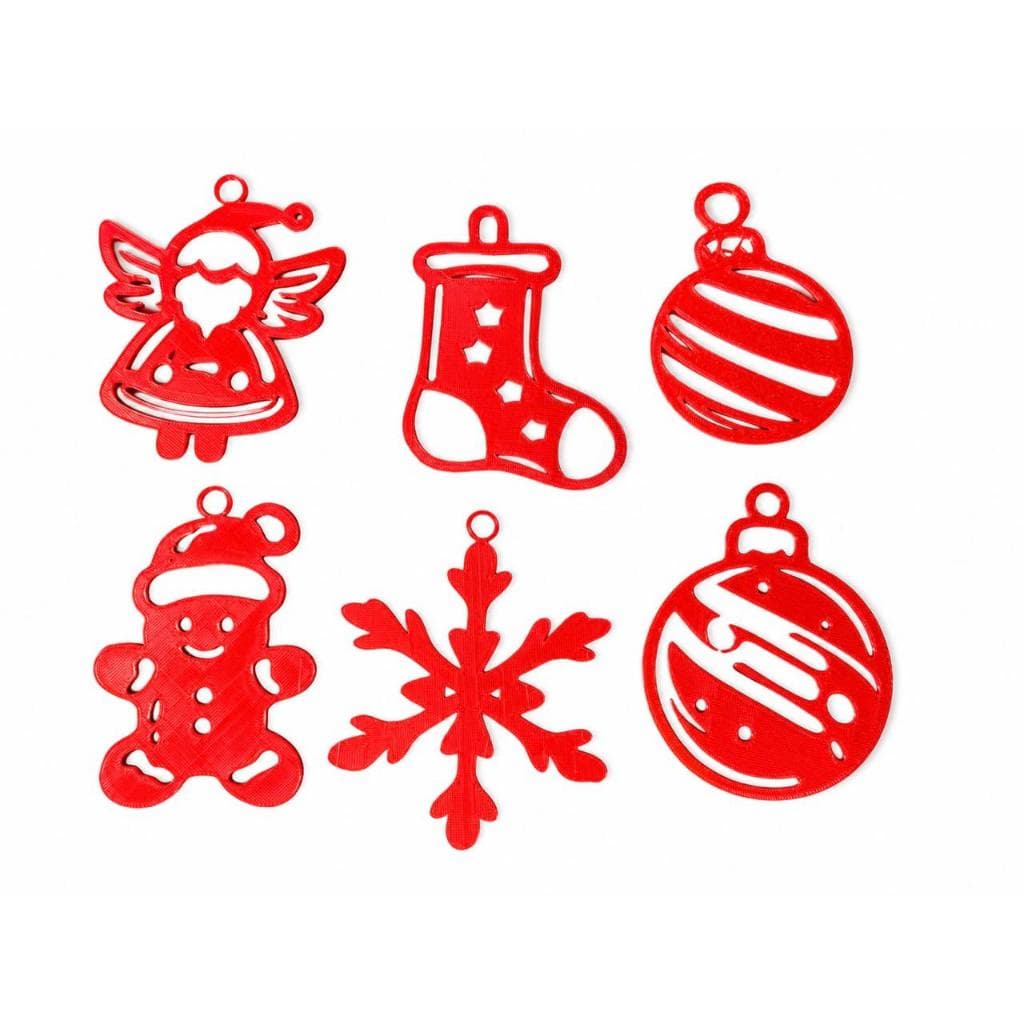 Kit Enfeites de Natal para Árvore | 6 Modelos Decorativos em Impressão 3D Vermelho