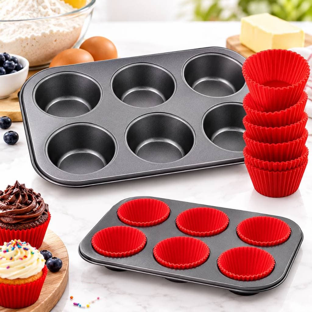 Kit Forminhas de Silicone Bolinho Muffin Empada + Forma de Cupcake Antiaderente 6 Cavidades