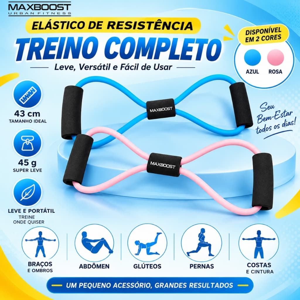 lástico de Resistência Maxboost 43cm Leve e Resistente para Treino Fitness Musculação e Exercícios em Casa