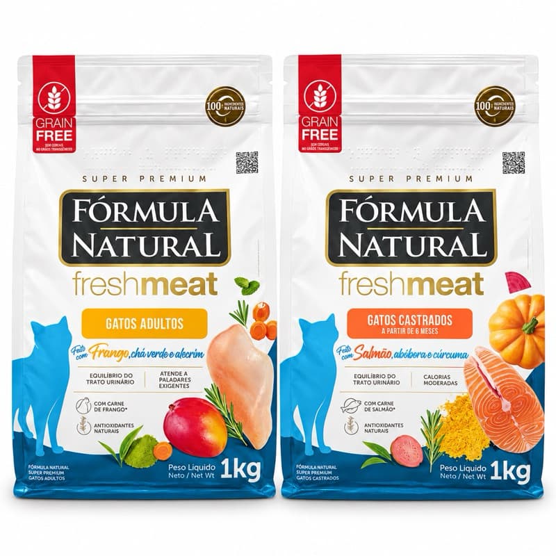 Kit 2 Rações Fórmula Natural Fresh Meat Gatos Adultos e Castrados 1kg Cada