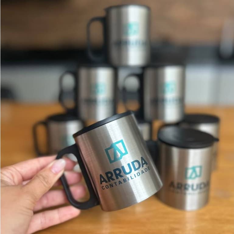 Kit 5 a 20 Caneca inox personalizada Caneca café Metal com tampa e seu logotipo Caneca dia do Professor