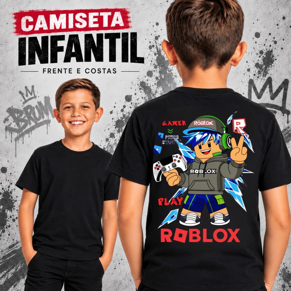 Camiseta Infantil Menino Blusa Estampada Gamer Roblox Brainrot Steal a Brainrot Menino Menina 2 ao 16 Anos
