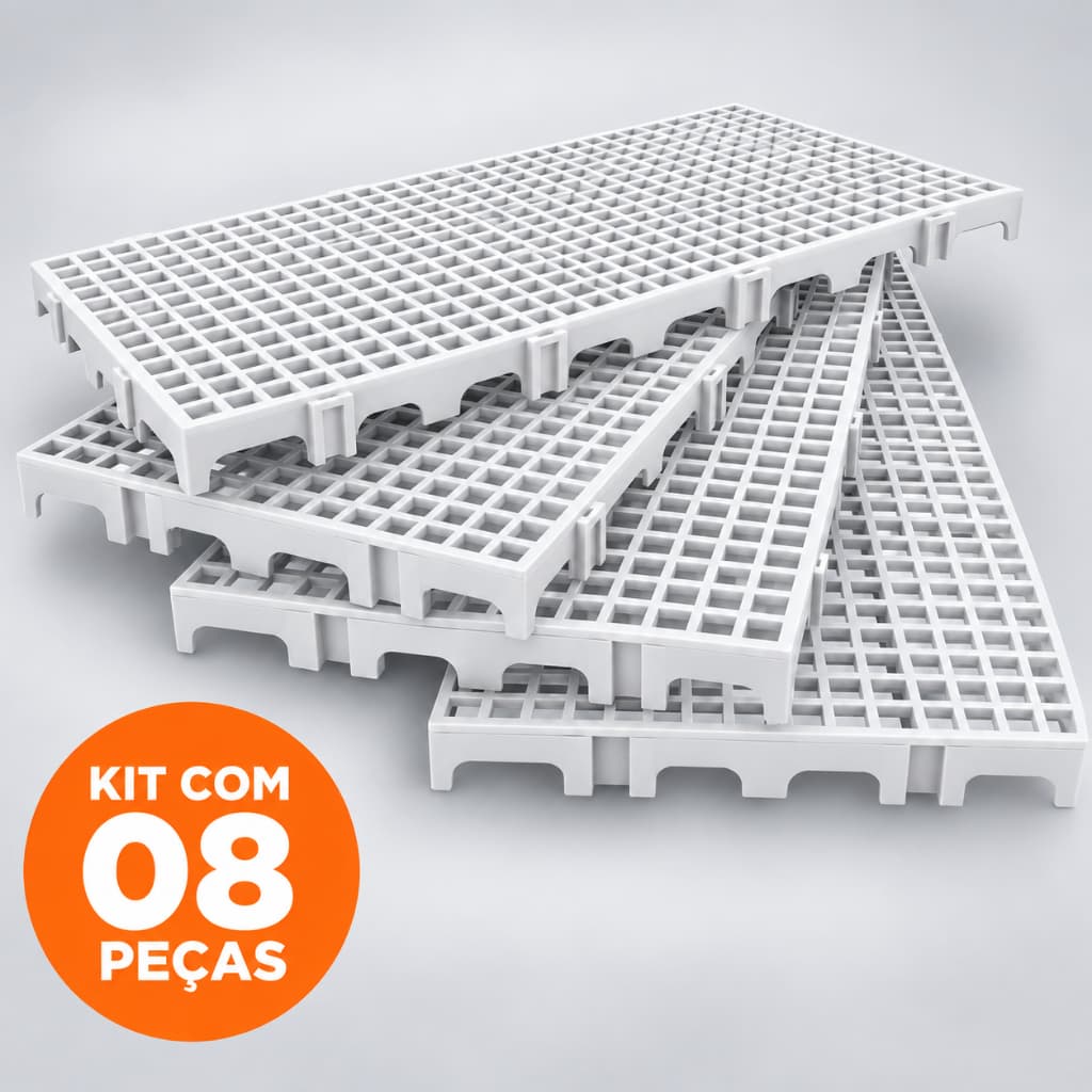 KIT 08 PEÇAS (1M2) Branco - Palete Estrado Piso Plástico Câmara Fria Frigorifico Deck Pallets Pallet